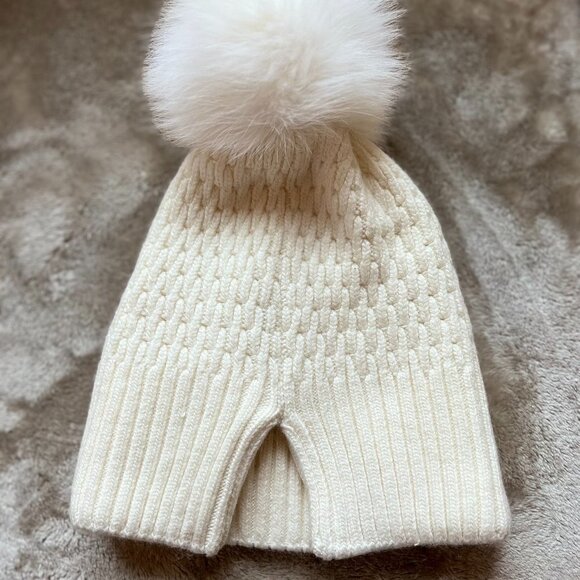 La-El All White Wool & Angora Detachable Pom Pom Beanie Hat (White POM)